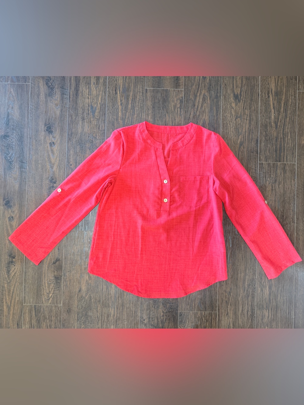 AHEIN RED V NECK ROLL UP 3/4 SLEEVES TOP